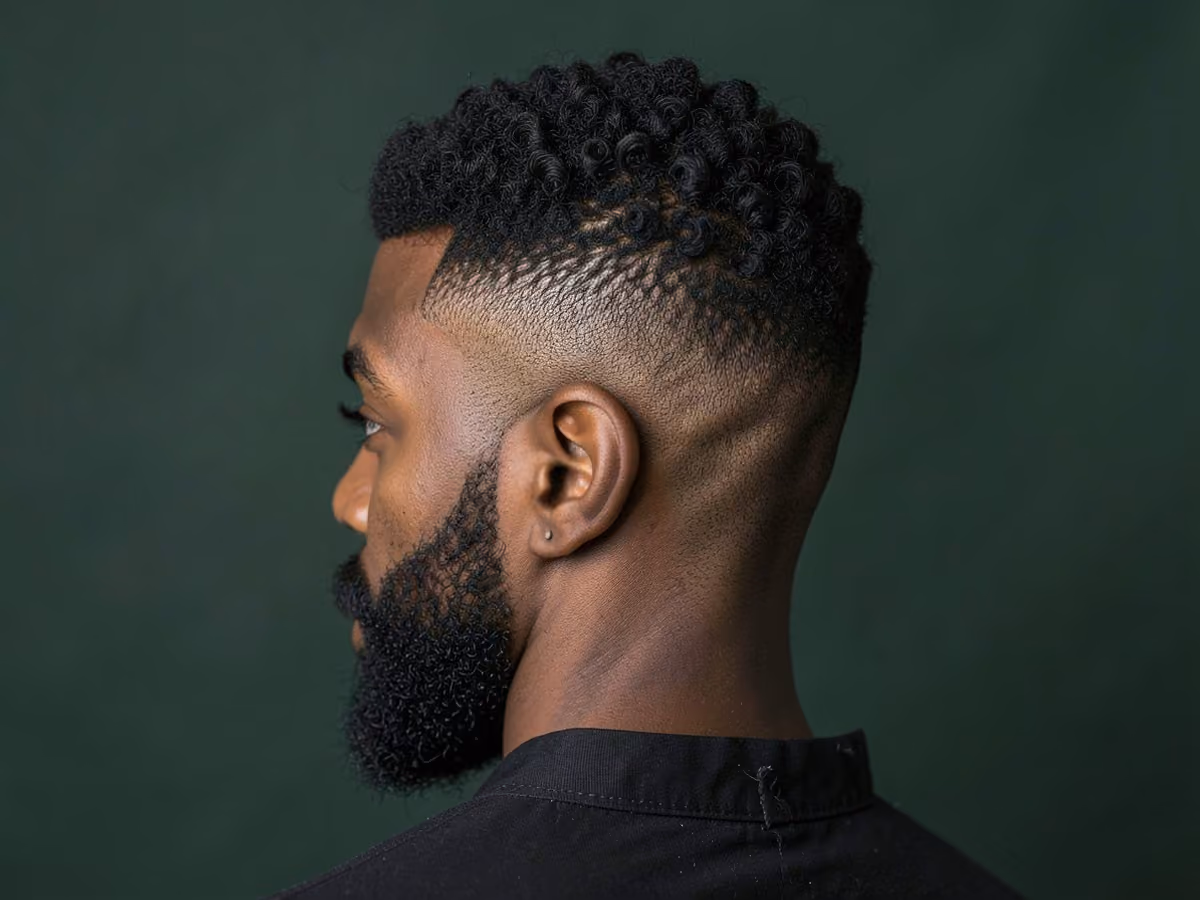 Man with a short curls with burst fade