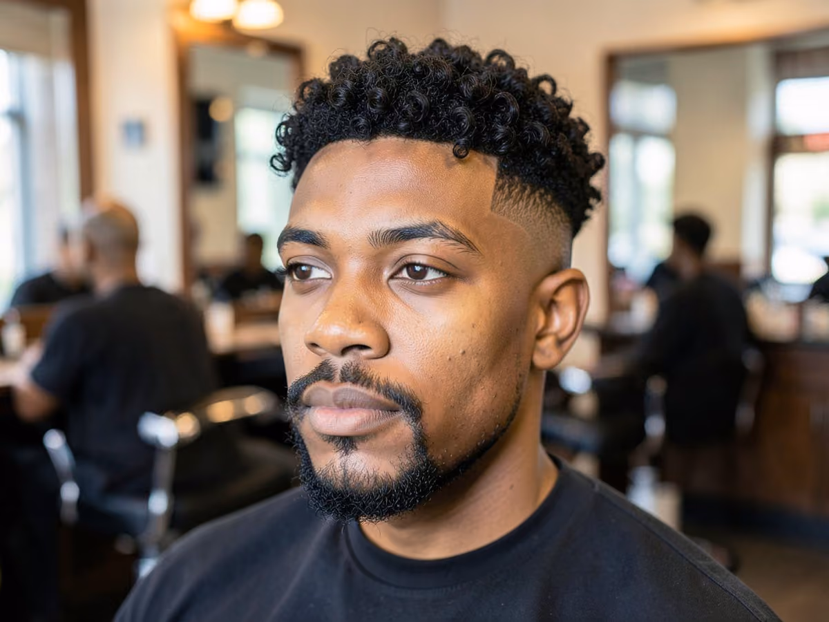 Man with a short curls with goatee haircut