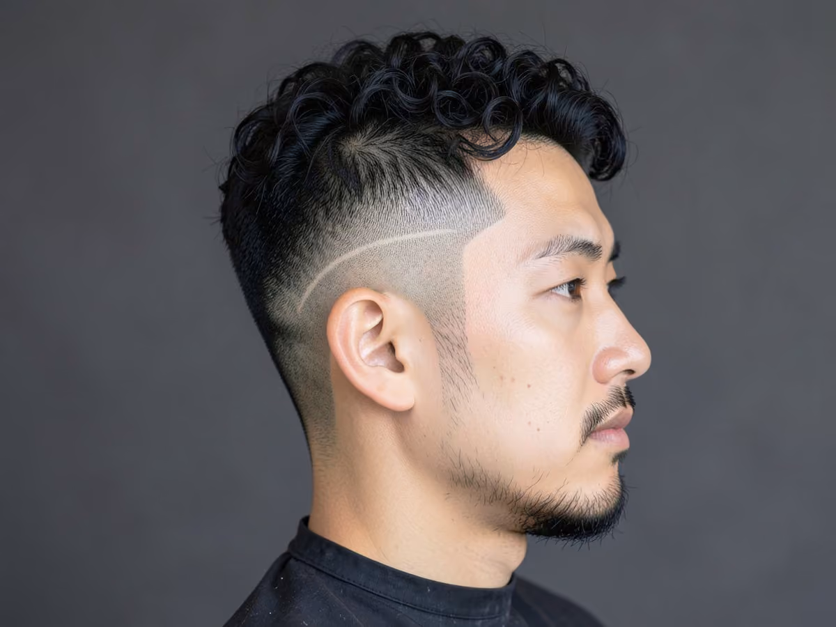Man with a short curls with hair design