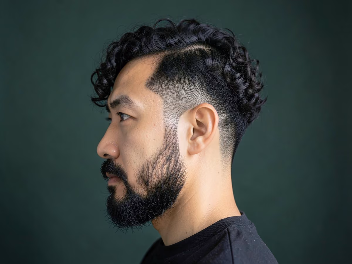 Man with a short curly middle part