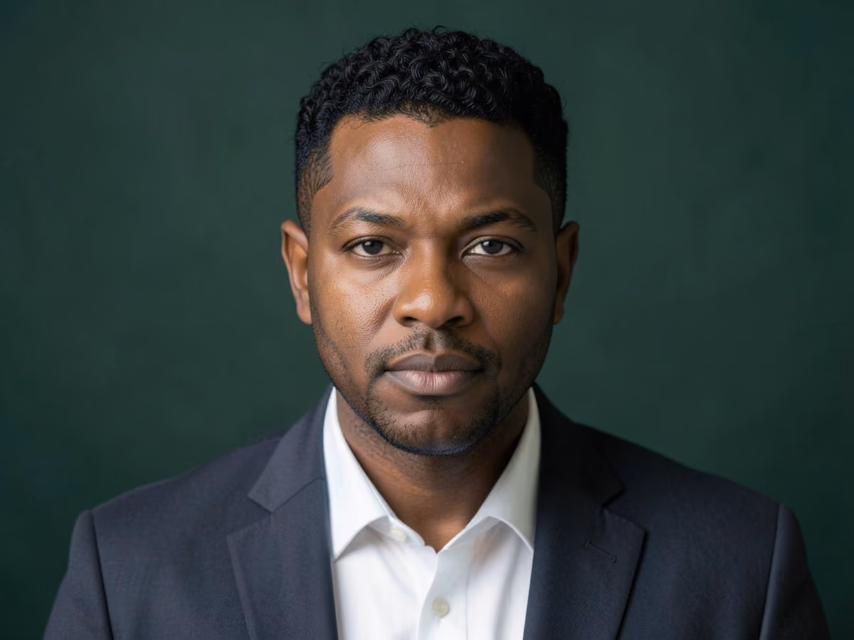 Man with a short curly office cut