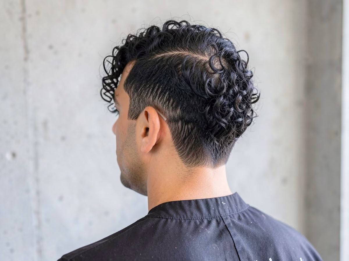 Man with a short curly side part