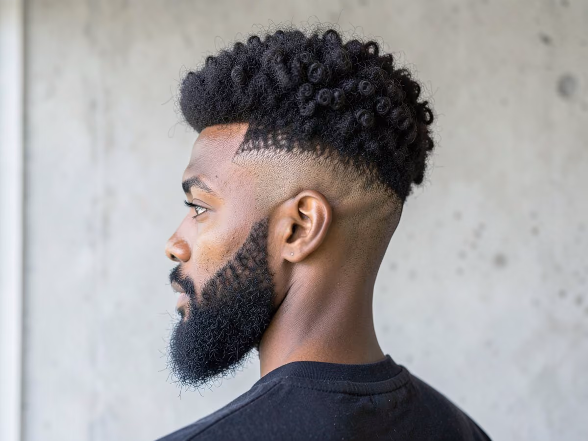 Man with an afro top with short sides