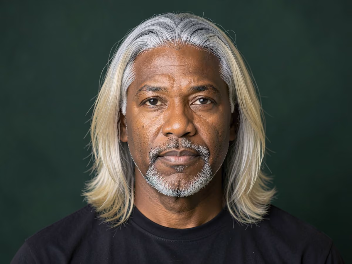 Man with an ash gray dyed long top