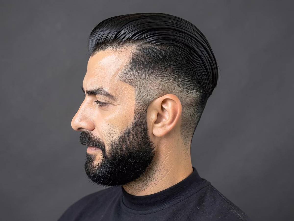 Man with a brushed back long top