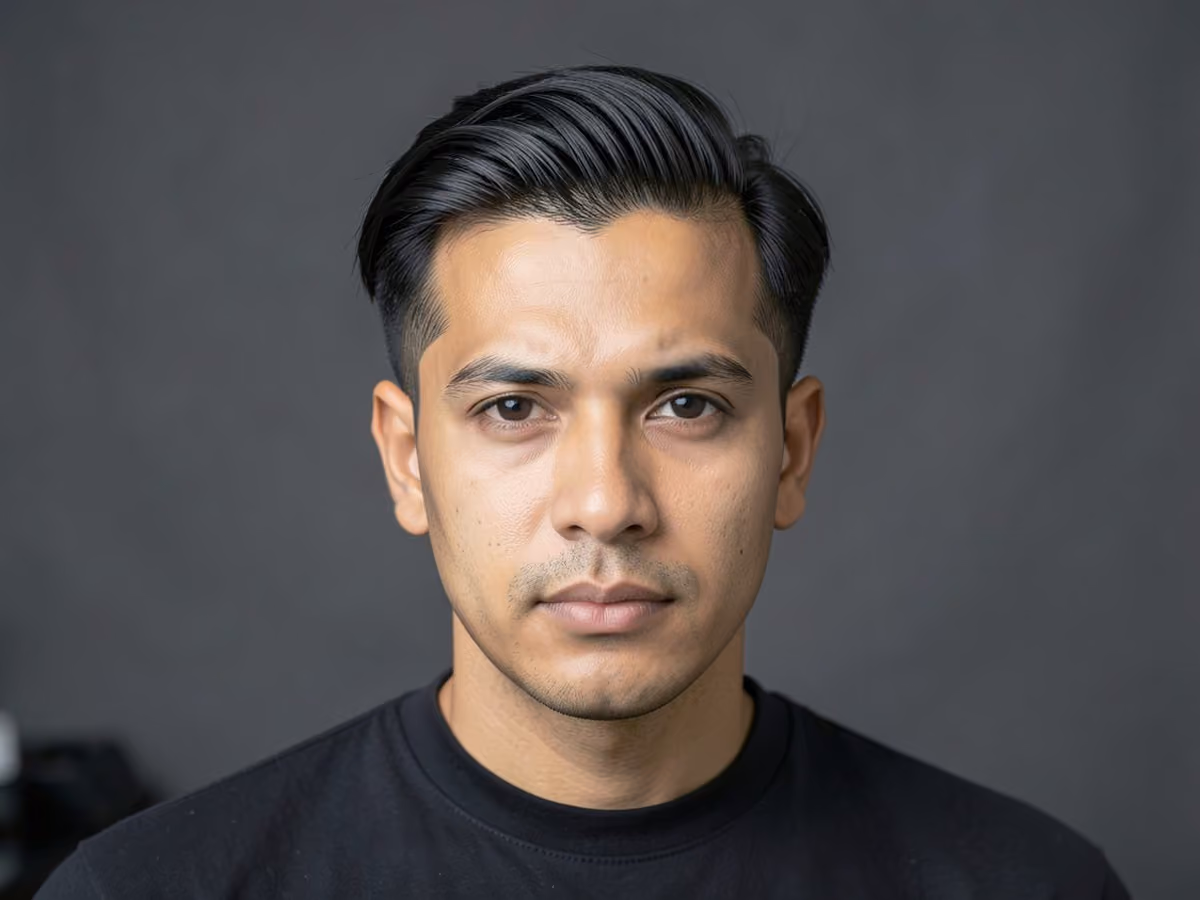 Man with a hard part long top
