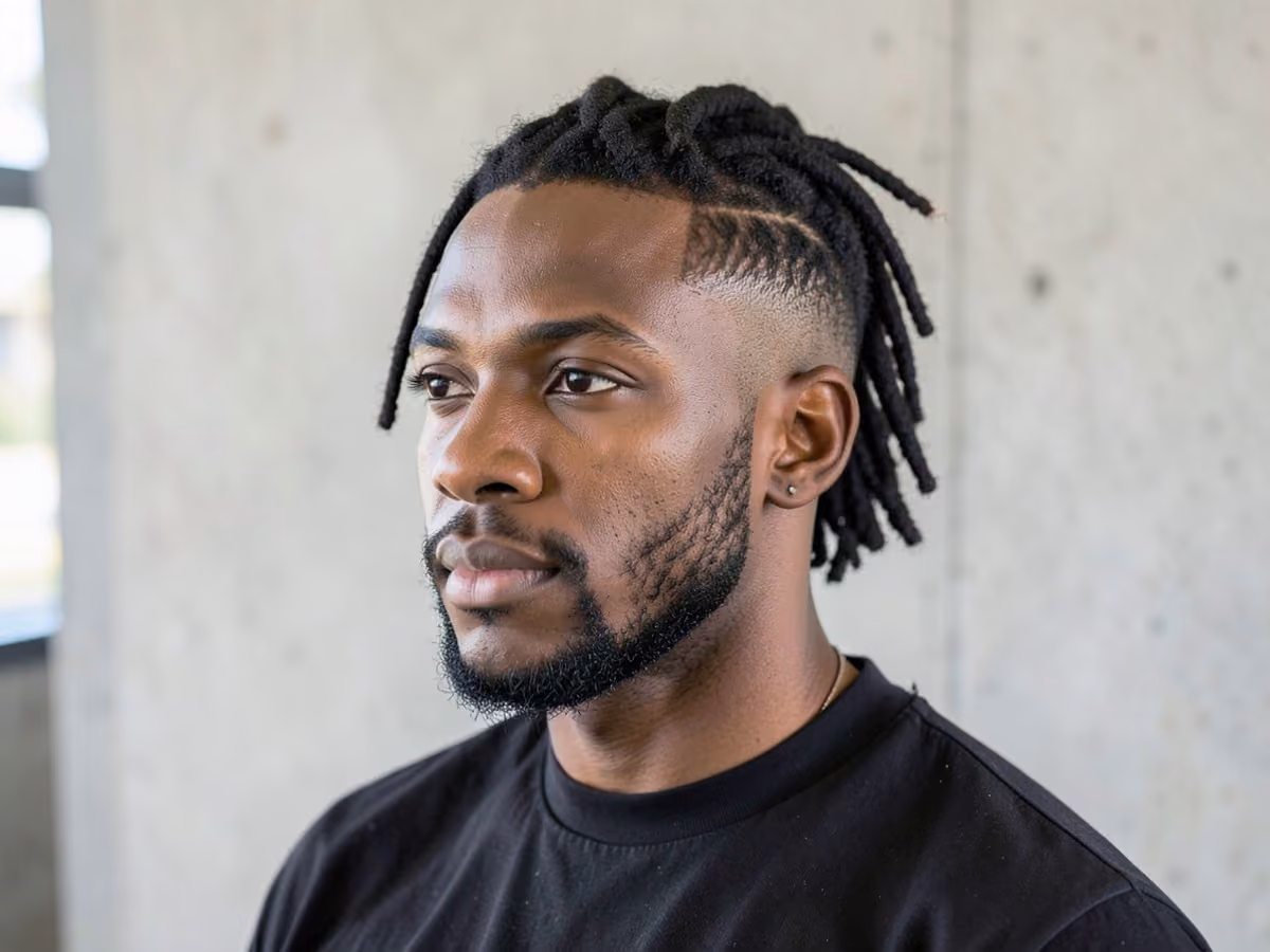 Man with a locs with short sides haircut