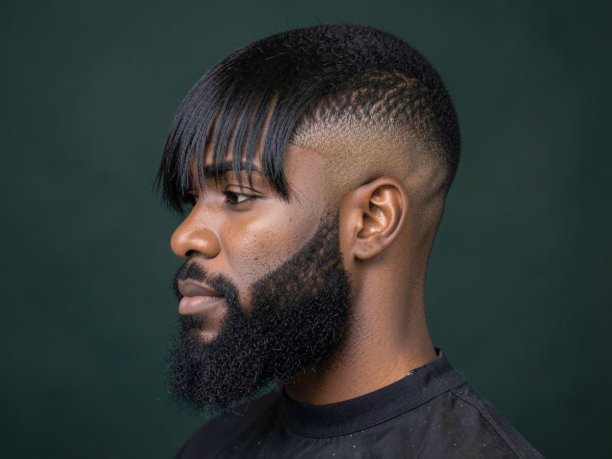 Man with a long fringe with short sides haircut