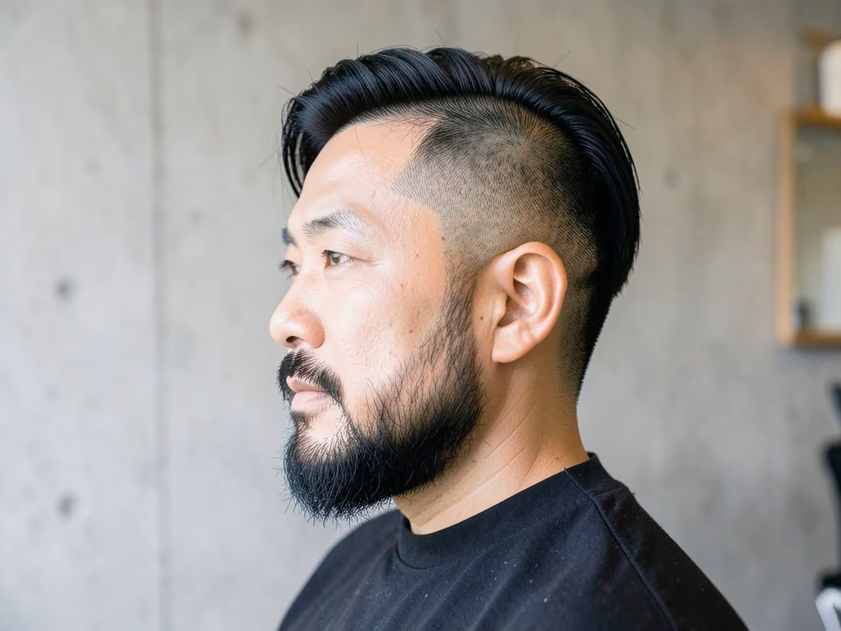 Man with a long top for narrow faces