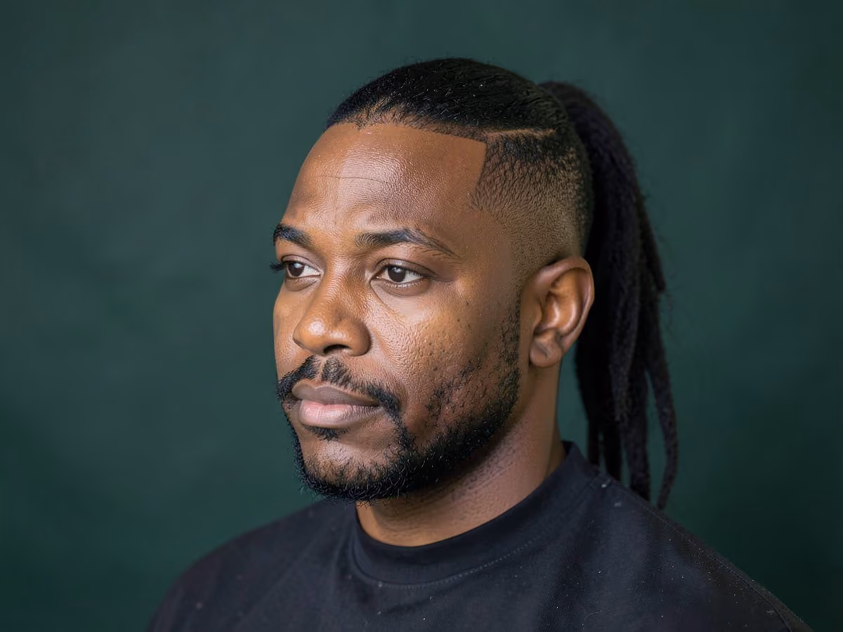 Man with a long top ponytail