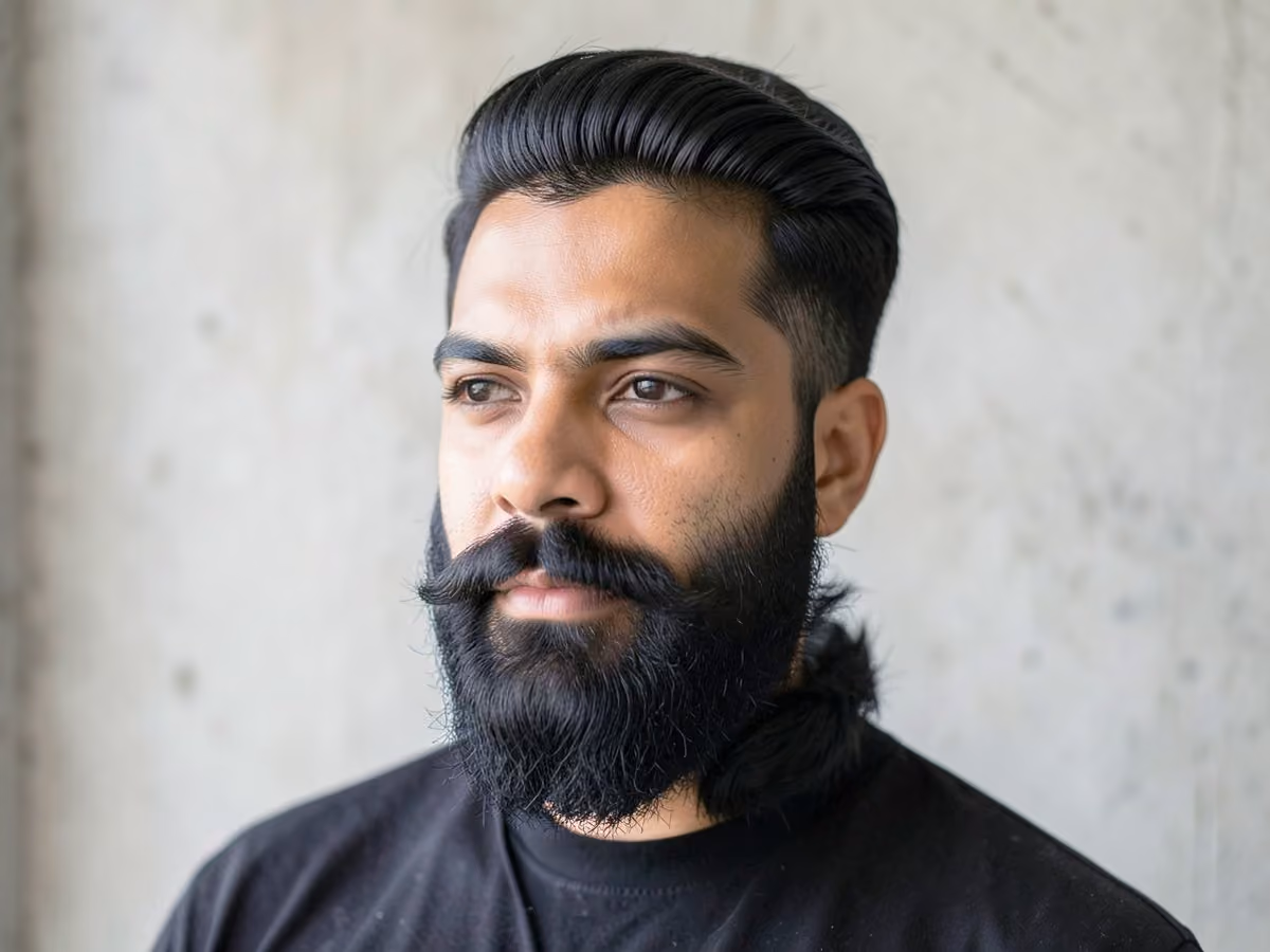 Man with a long top with full beard