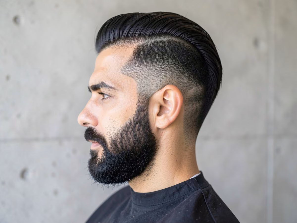 Man with a long top with scissor cut sides