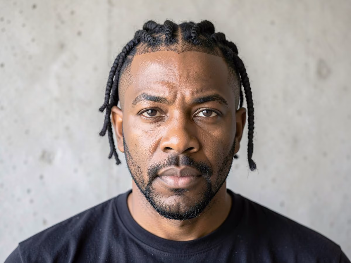 Man with a long twists with short sides haircut