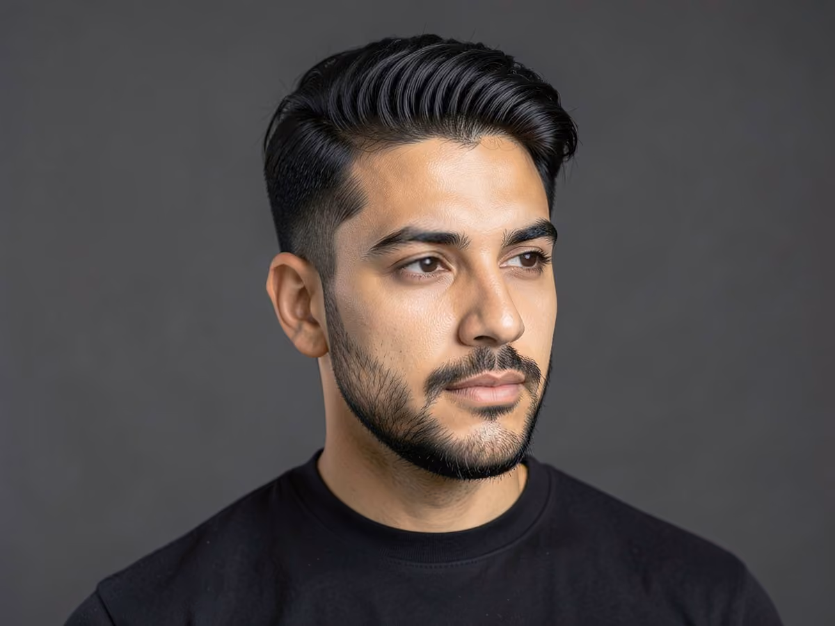Man with a thick hair long top