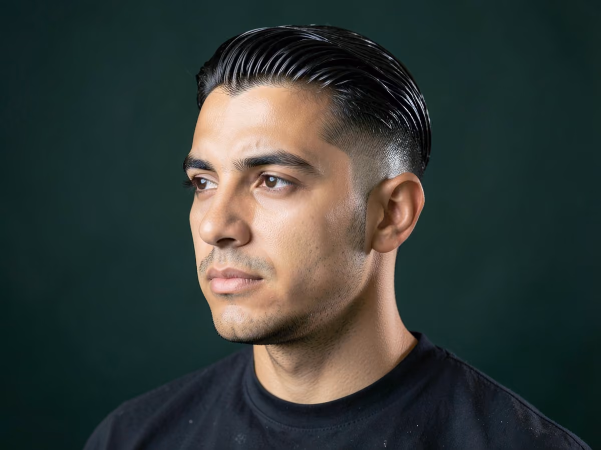 Man with a wet look long top