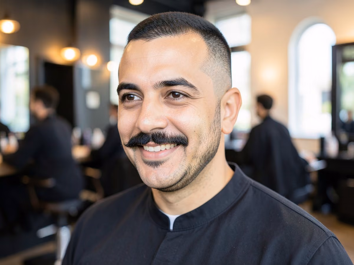 Man with a mutton chop sideburns haircut