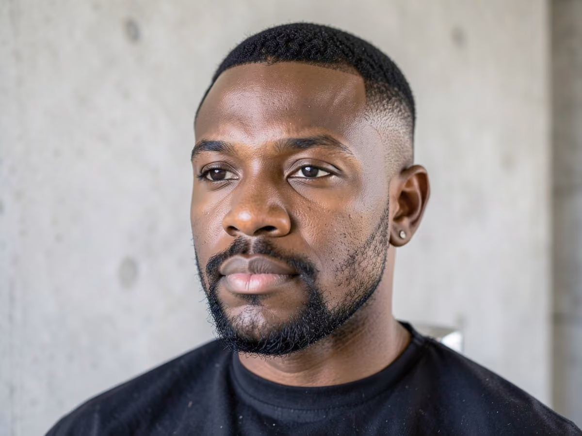Man with a sideburns with stubble haircut