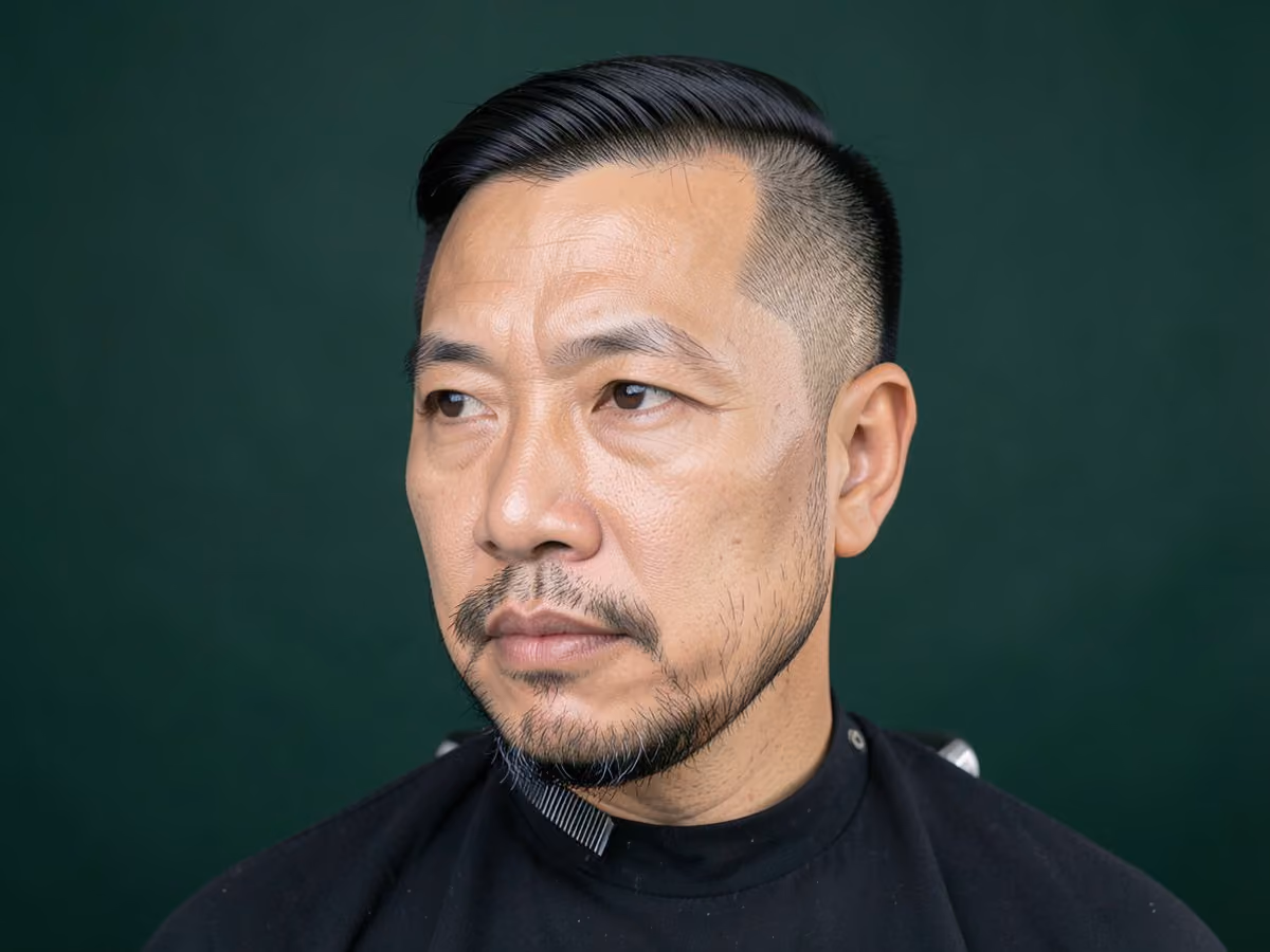 Man with a tapered sideburns haircut