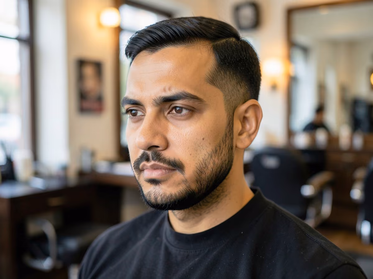Man with a thin sideburns haircut