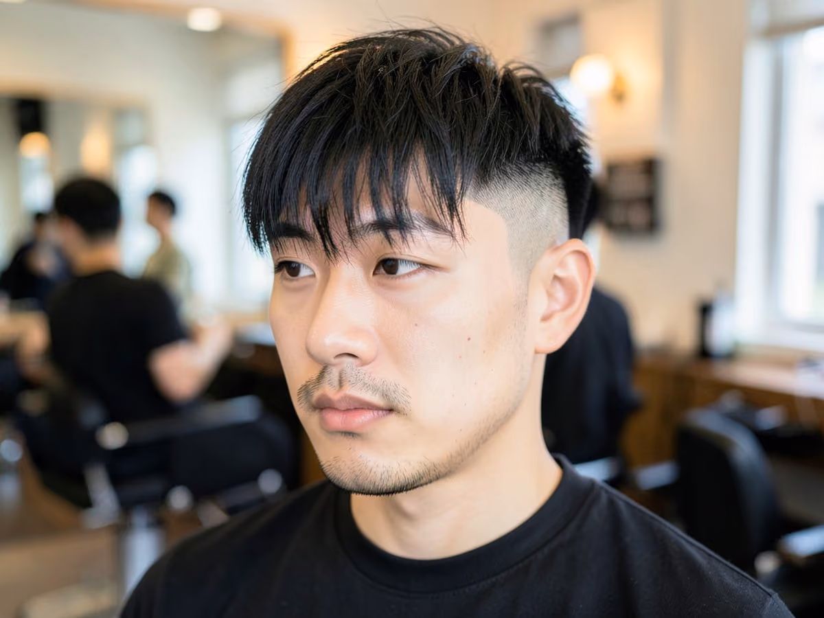 Man with a short skater haircut