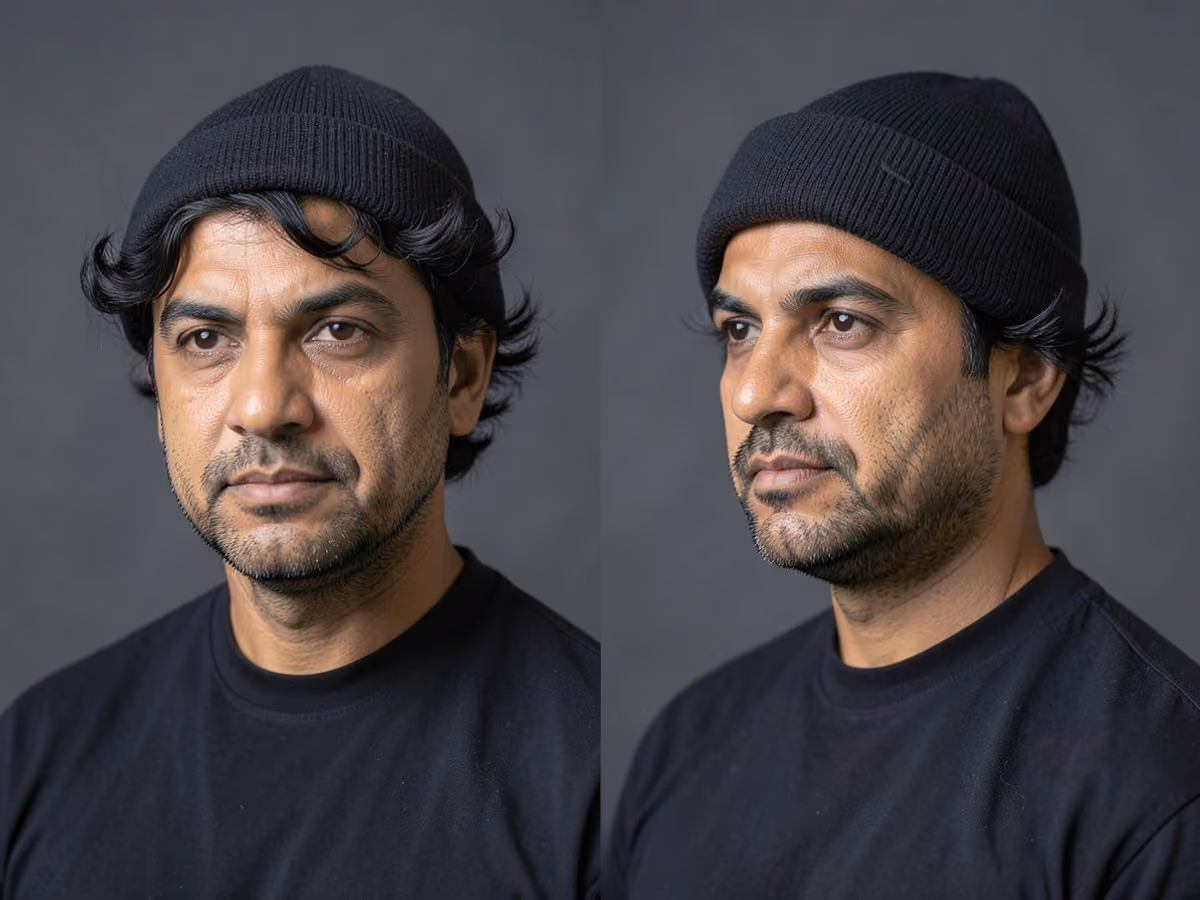 Man with a skater beanie flip haircut