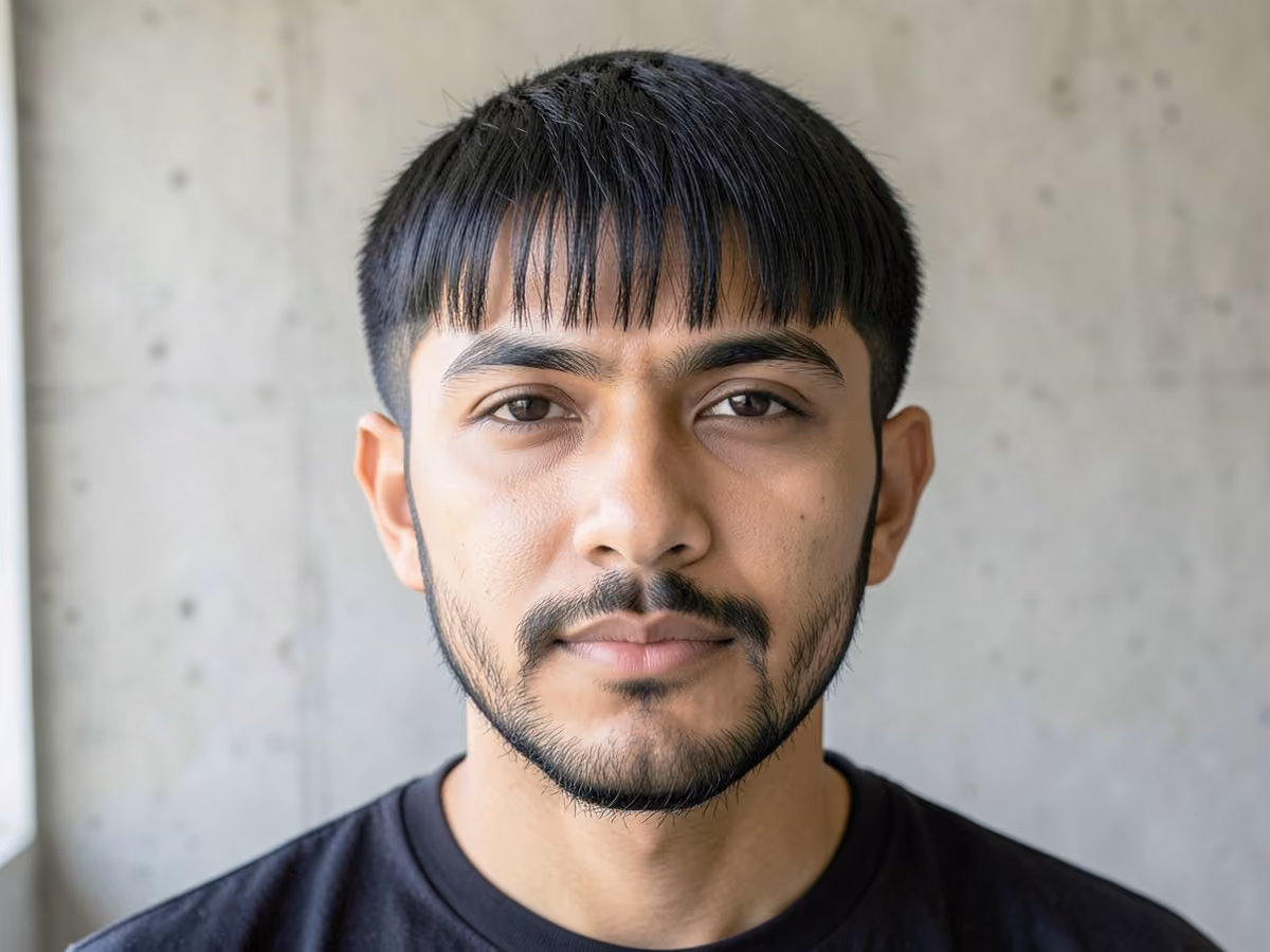 Man with a skater bowl cut