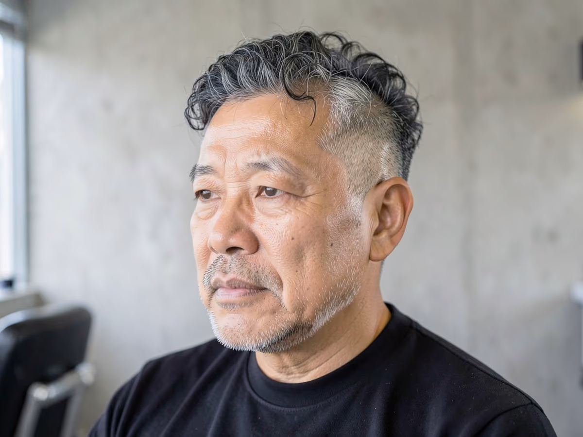 Man with a skater fro haircut