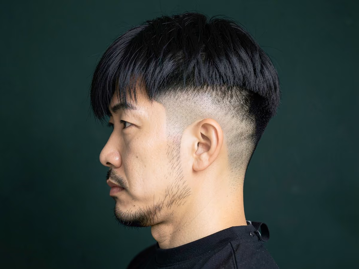 Man with a skater two block haircut