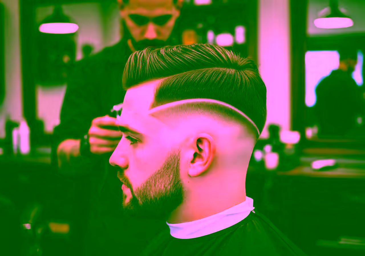 Skin Fade Burst hairstyle for men 2026 — skin fade variation, best for round, heart faces + all hair types, modern barbering by Master Stylist Jessica Hamilton