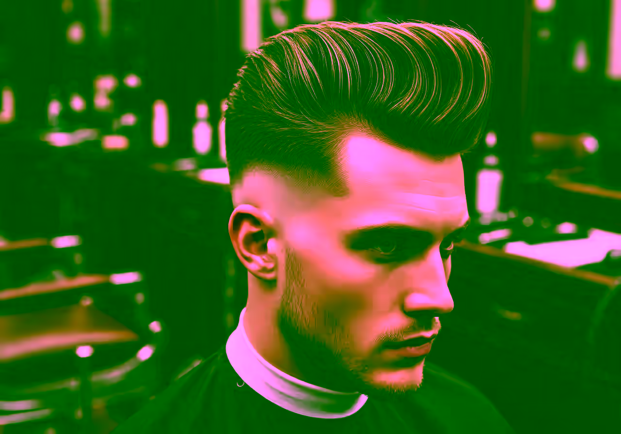 Skin Fade Pompadour hairstyle for men 2026 — skin fade variation, best for round, oval faces + thick hair, modern barbering by Master Stylist Jessica Hamilton