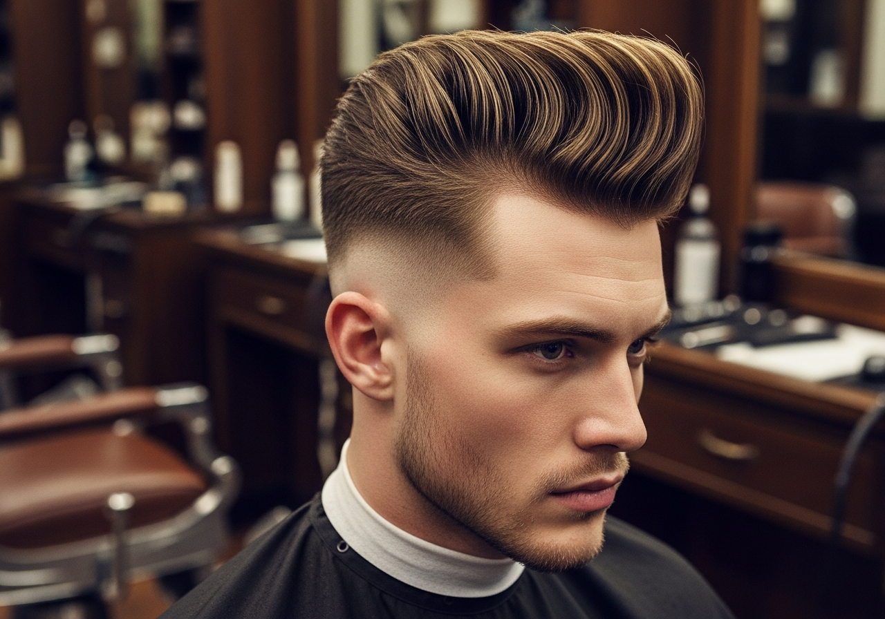 Skin Fade Pompadour 2026 - High Volume Bald Fade for Round Faces