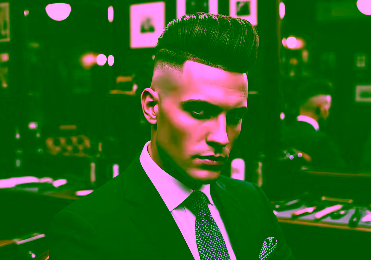 Skin Fade Quiff hairstyle for men 2026 — skin fade variation, best for oval faces + medium-thick hair, modern barbering by Master Stylist Jessica Hamilton