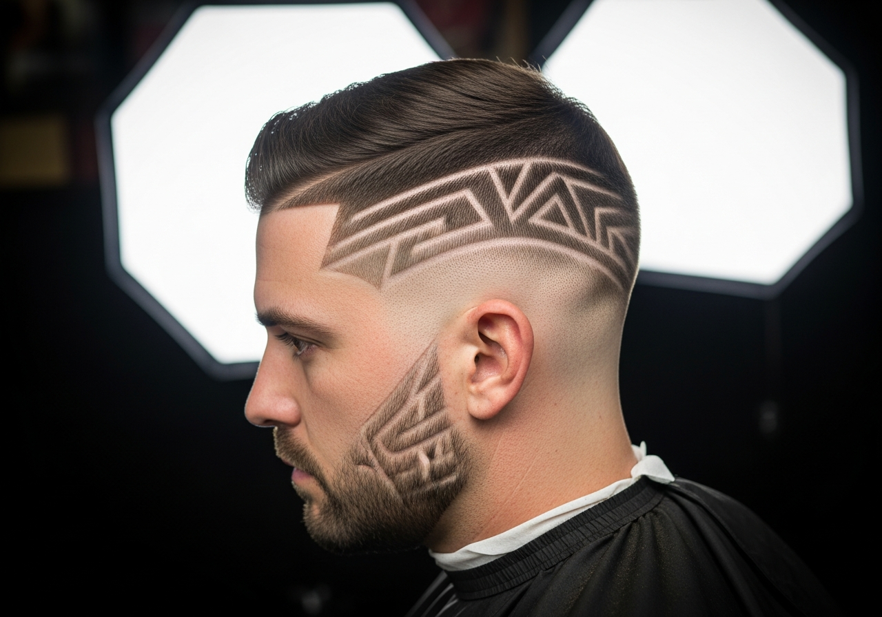 Skin Fade with Design 2026 - Custom Shaved Pattern Skin Bald Fade