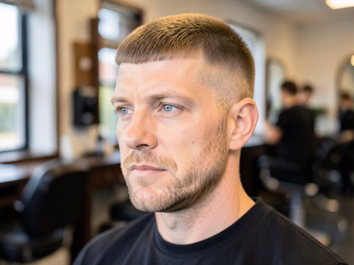 Man with a skin fade bowl cut