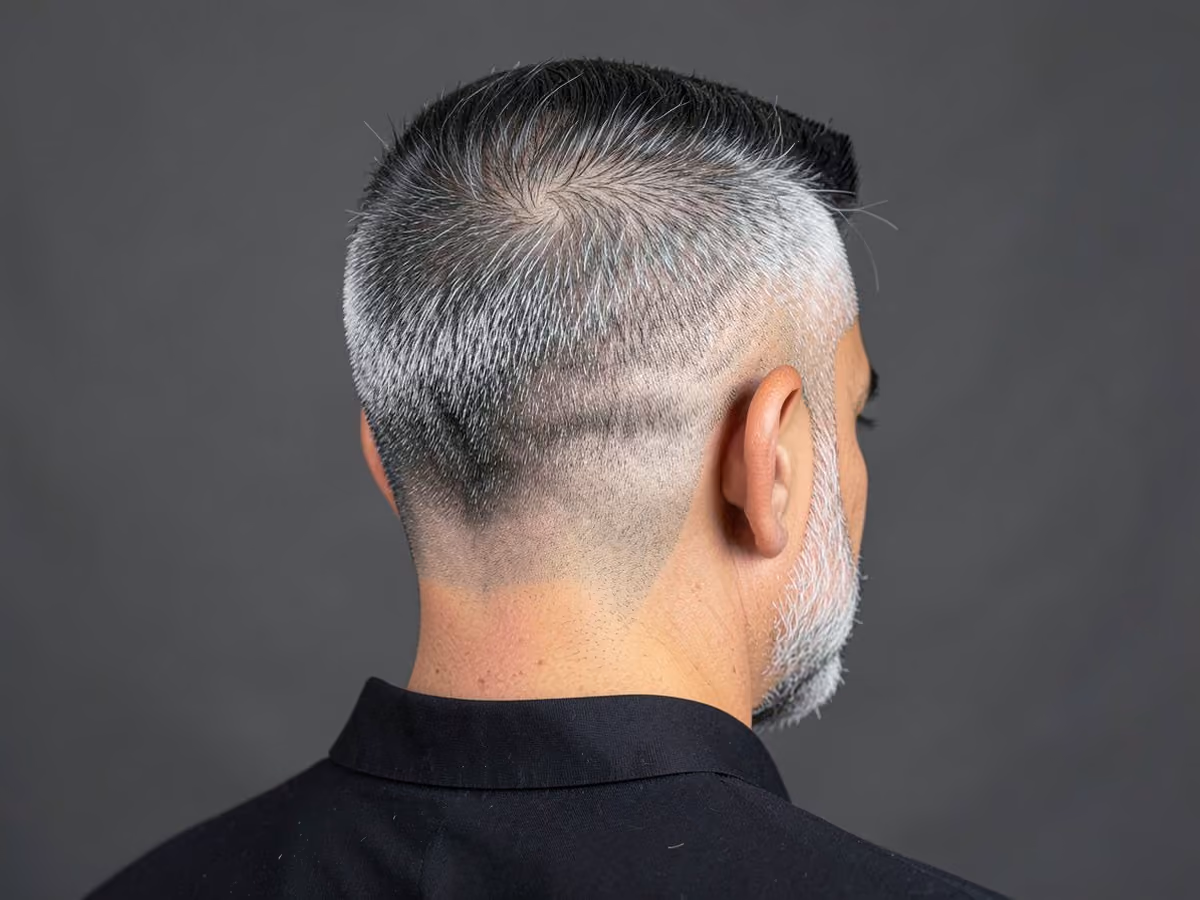 Man with a skin fade flat top