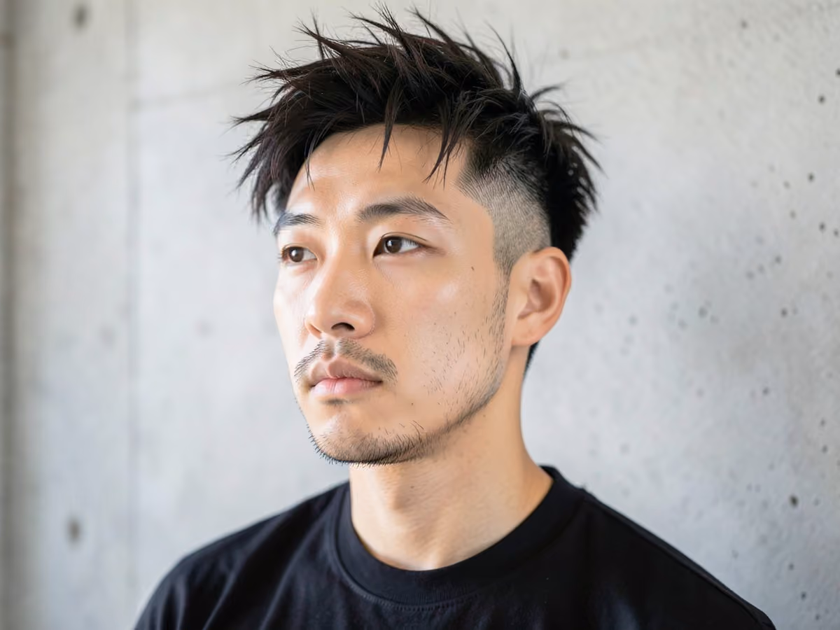 Man with a skin fade messy hair