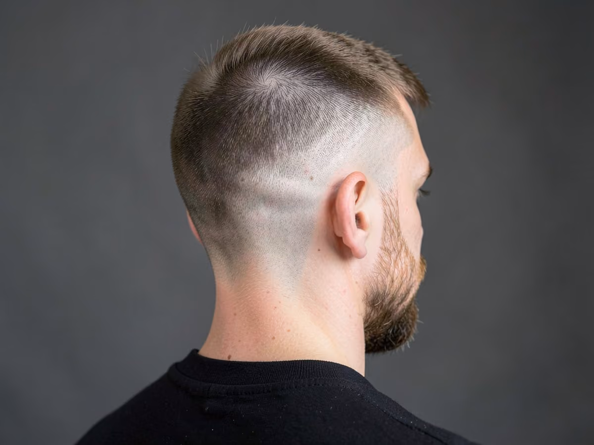 Man with a skin fade receding hairline