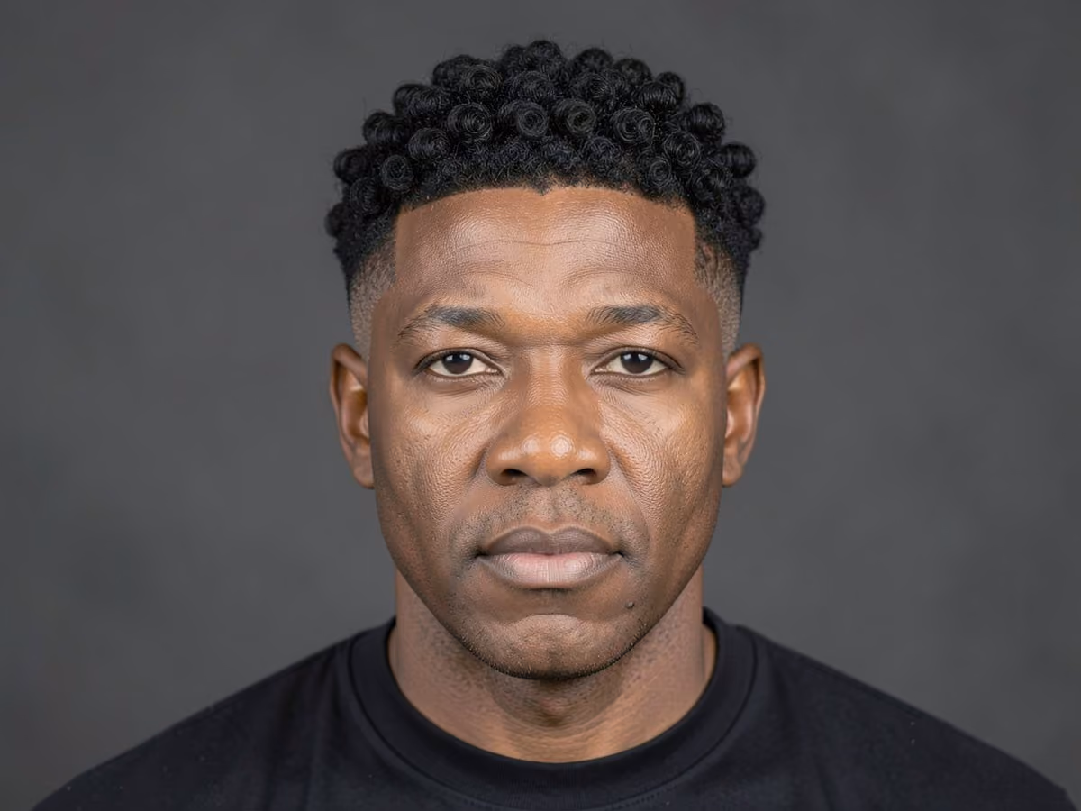 Man with a skin fade sponge curls