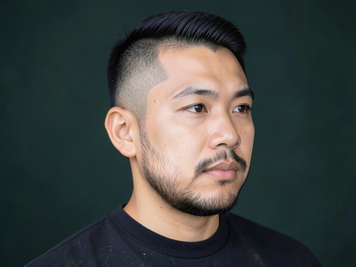 Man with a skin fade with short beard