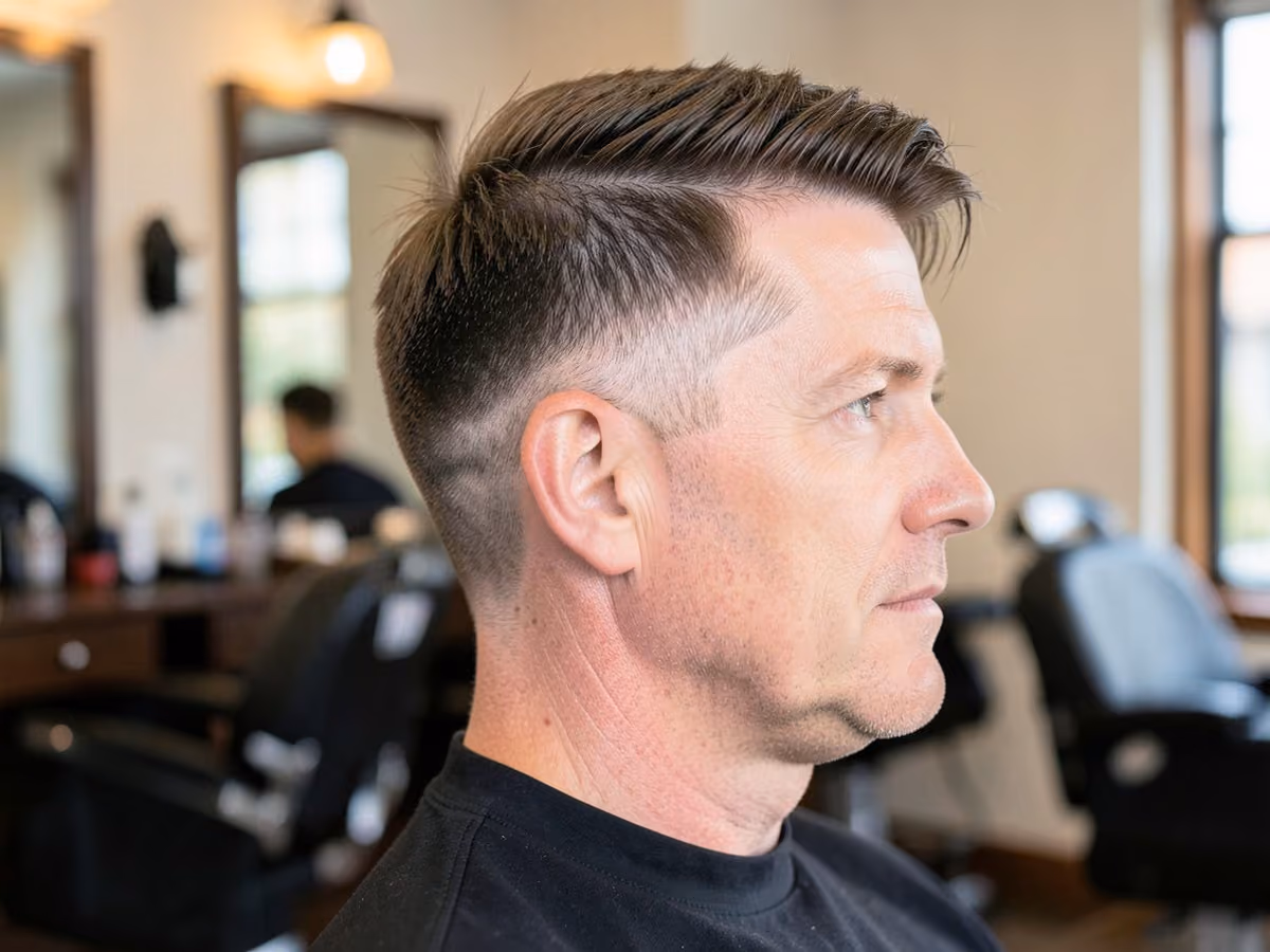 Man with a skin fade wolf cut
