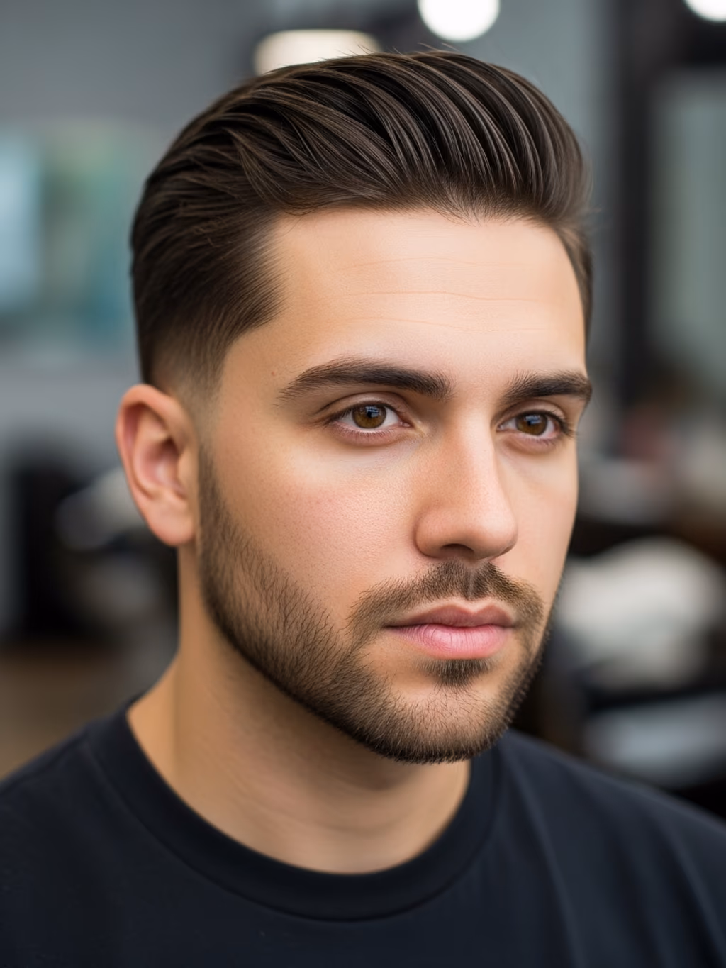 Faded Slick Back hairstyle for men 2026 — slick back variation, best for heart-shaped faces balancing forehead width, modern barbering by Master Stylist Jessica Hamilton