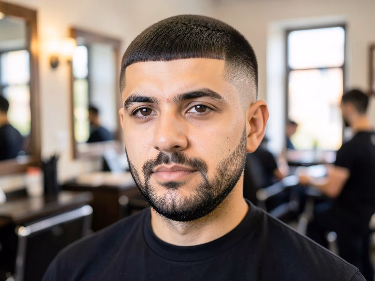 Man with a footballer french crop with skin fade