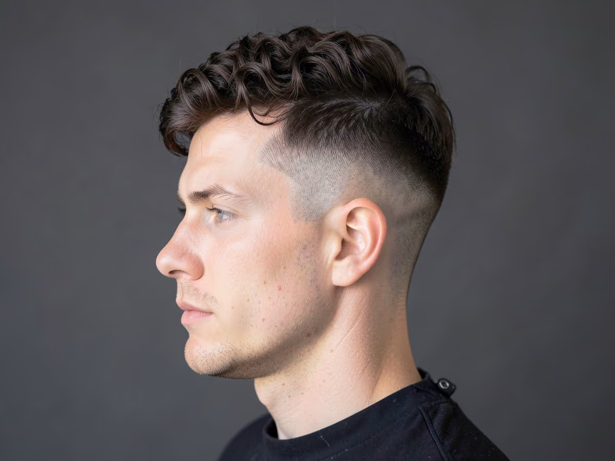 Man with a jude bellingham curly taper fade
