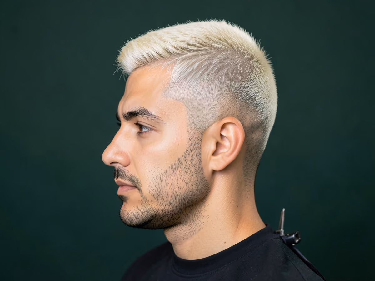 Man with a phil foden bleached crop haircut