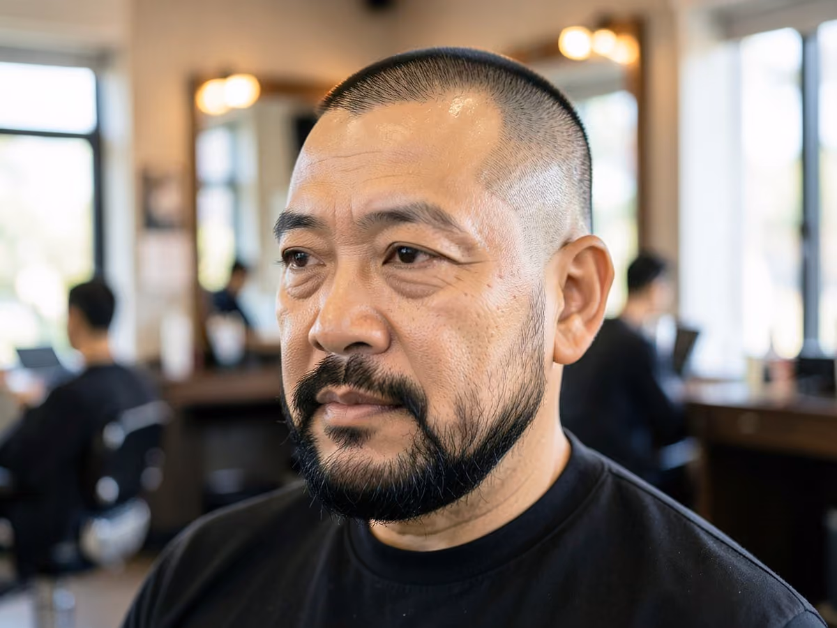 Man with a soccer buzz cut with beard