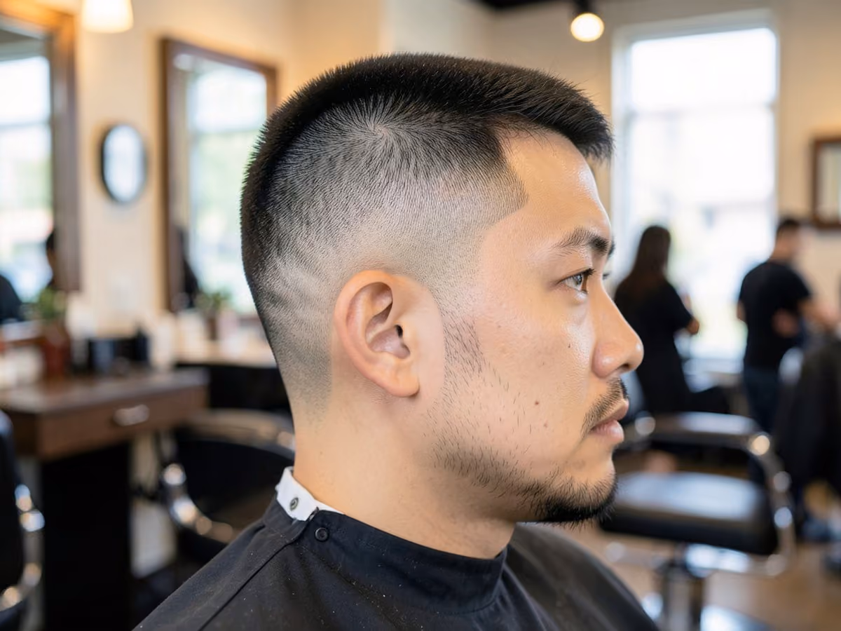 Man with a soccer buzz cut with skin fade