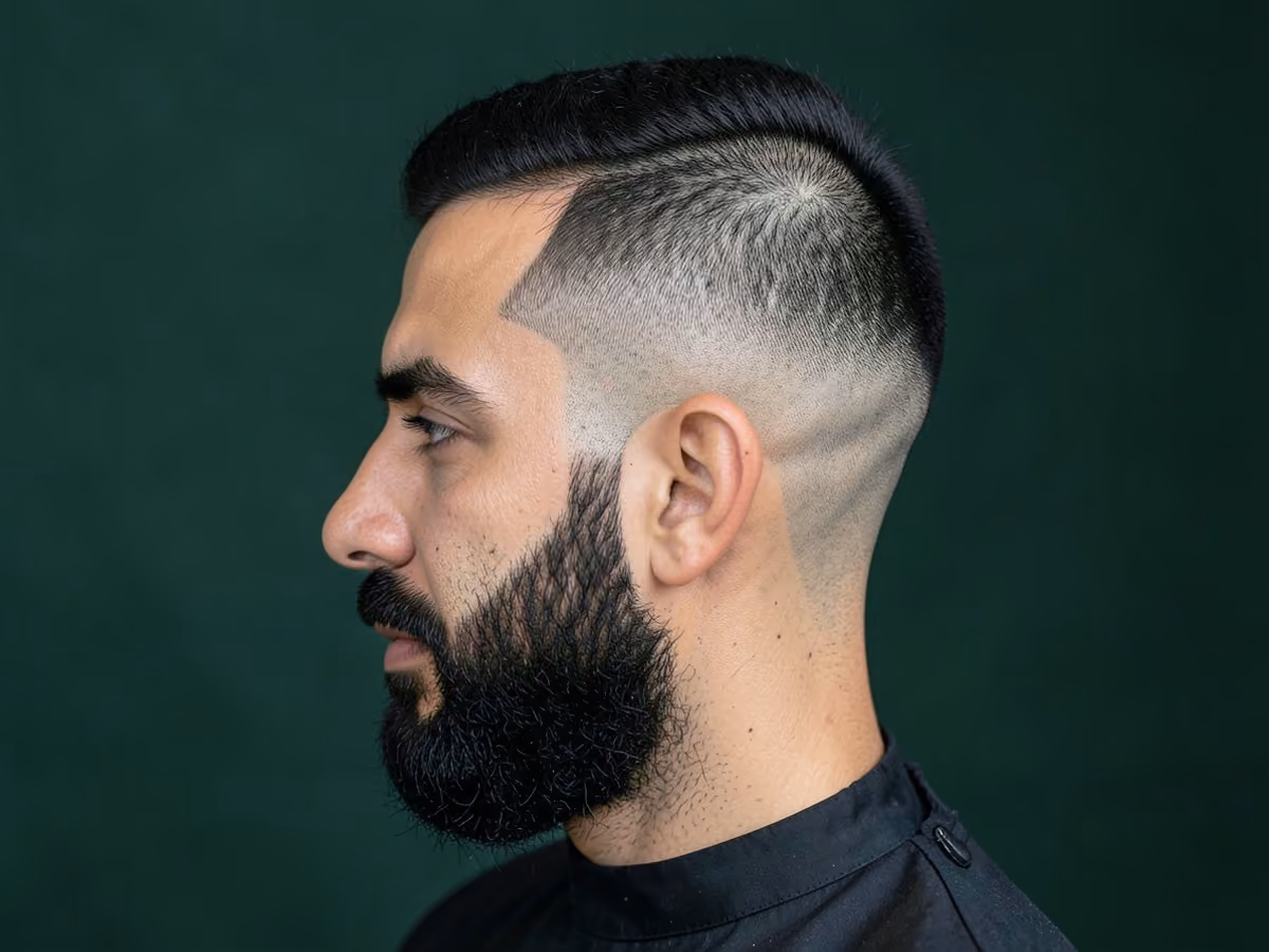 Man with a soccer crew cut with hard part