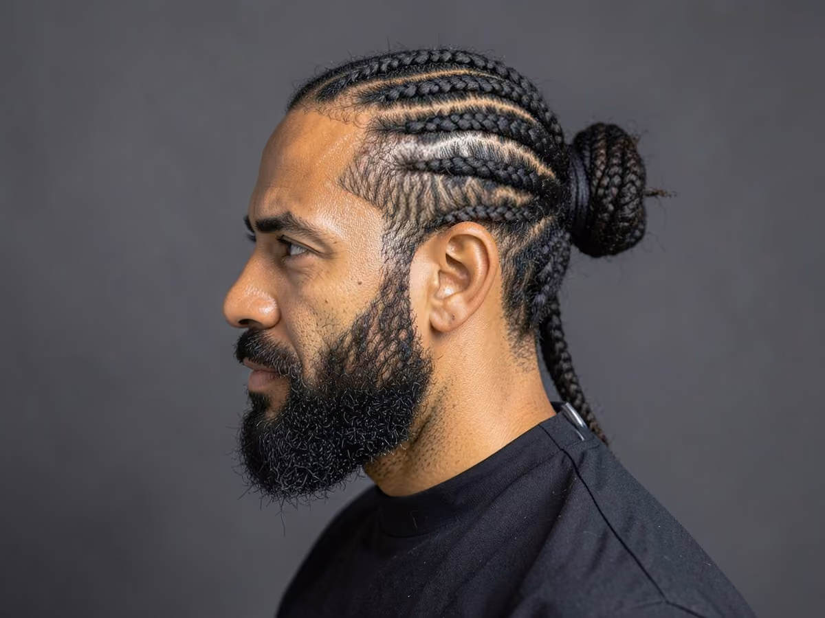 Man with a soccer player box braids haircut