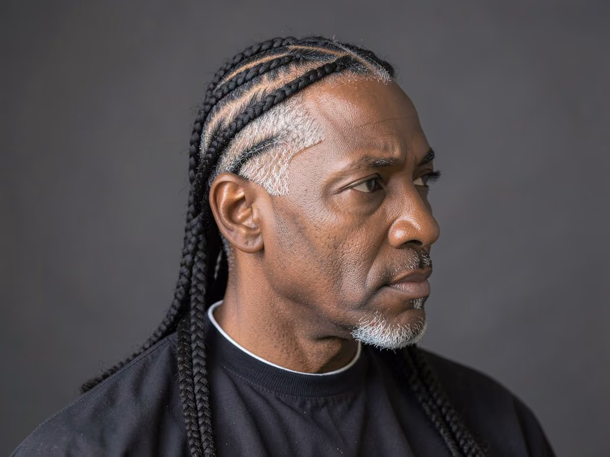 Man with a soccer player cornrows haircut