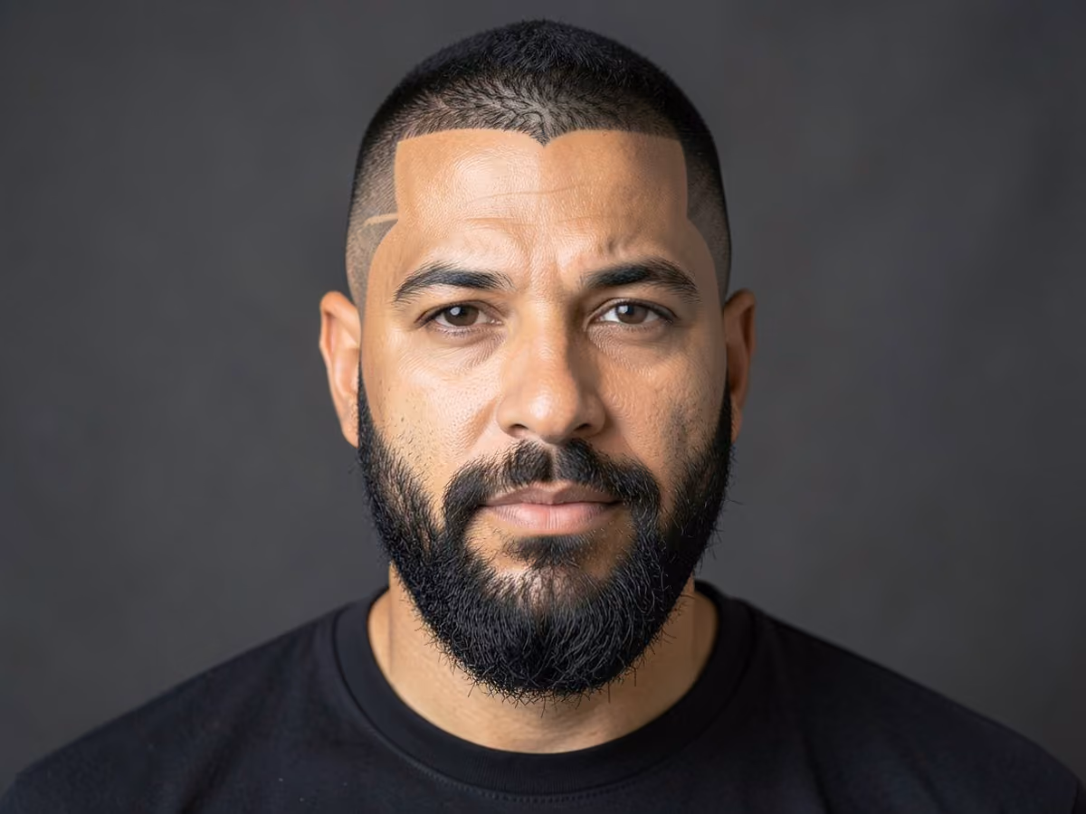 Man with a soccer skin fade with design